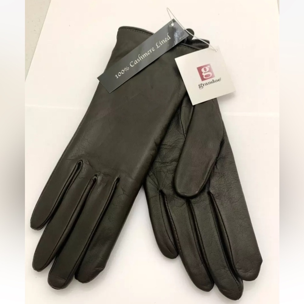 Grandoe Gloves Brown Soft Leather 100% Cashmere Lined Size M NWT